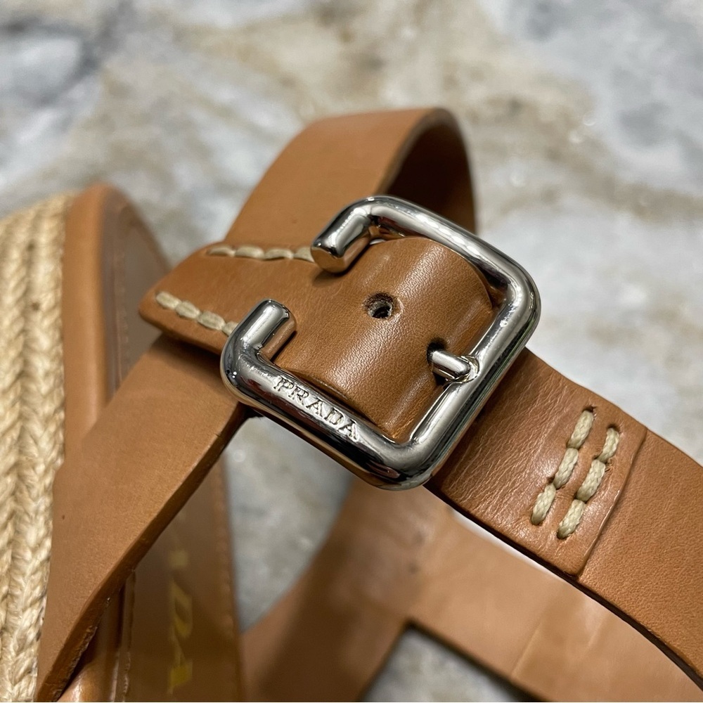 PRADA Espadrilles Sandals Size 40 Brown Tan Leather - Picture 10 of 14